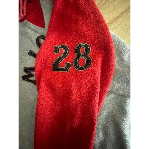 Disney Mickey Mouse Red Gray Hoodie Fleece Pullover 28 Logo Unisex L - Picture 9 of 11